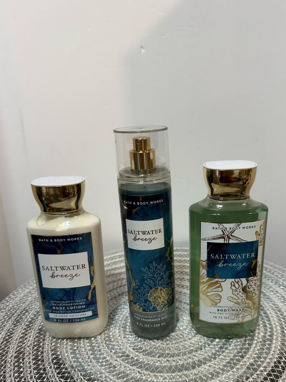 BBW Saltwater Breeze Fragrance Mist and Body Lotion and Body Wash Set of 3 NWT